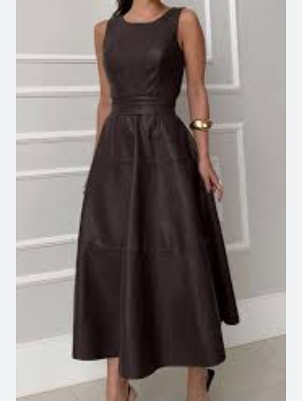 Sleek Brown Faux Leather Maxi Dress by Fashion